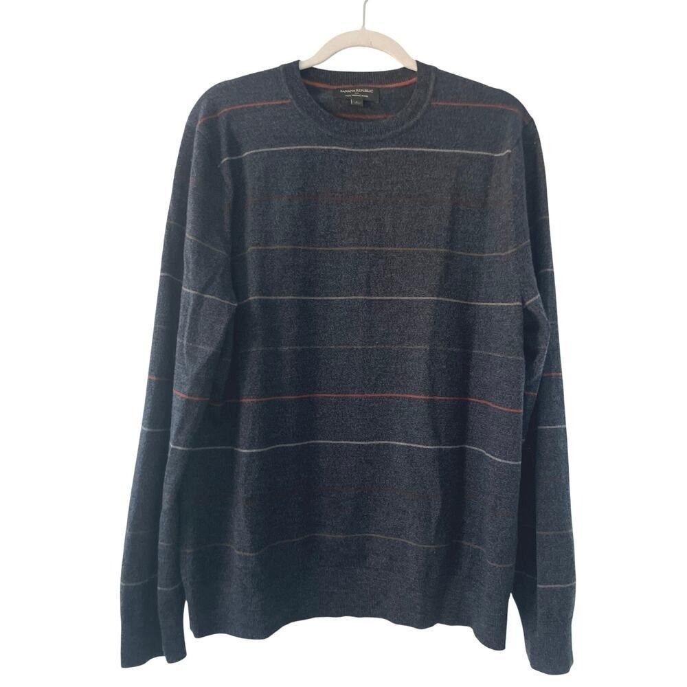 Banana Republic Men's Merino Wool Crew Neck Sweater Size Large Pullover Stripe